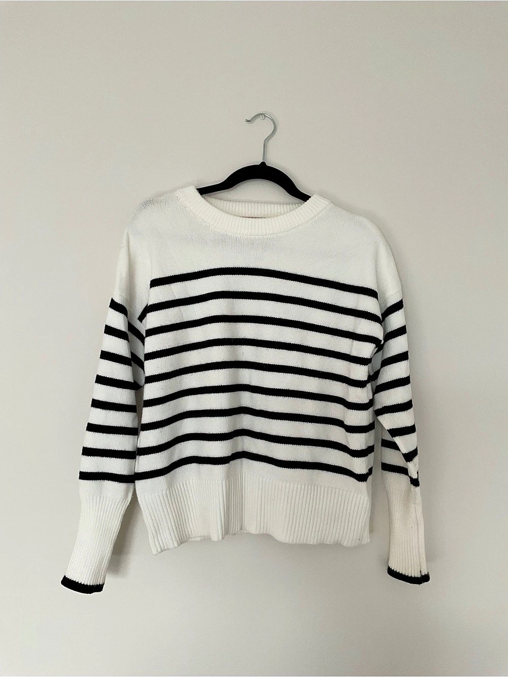 Philosophy Striped Crew Neck Sweater in White & Black